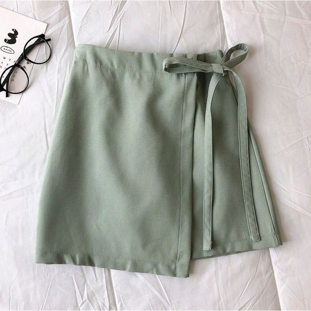 Sage green mini wrap skirt